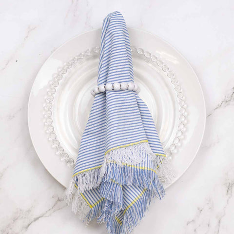 Seersucker Fringe Napkin Blue/White 18x18