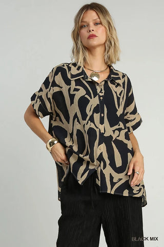 Abstract Collared Top