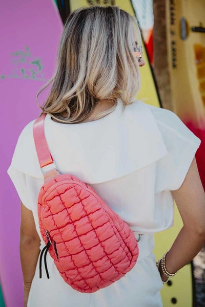 Quilted Sling Bag For Women | Coral