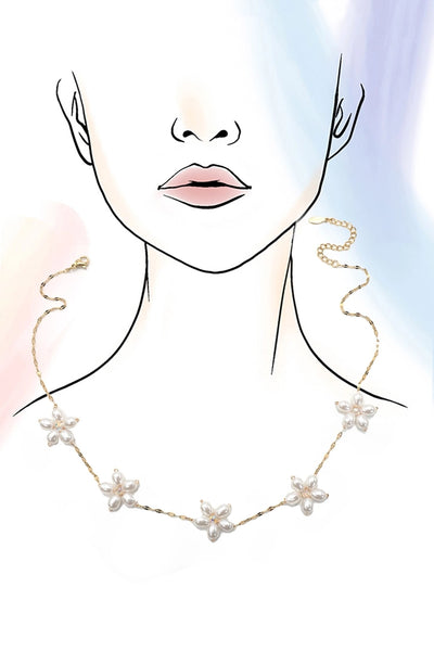 18K Stainless Steel Tarnish Pearl Flower Necklace