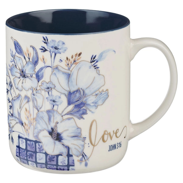 Blue Floral Geometric 4pc Mug Set