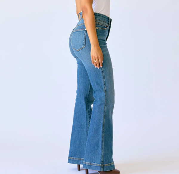 Judy Blue HW Flare Tummy Control Double Button | Petite