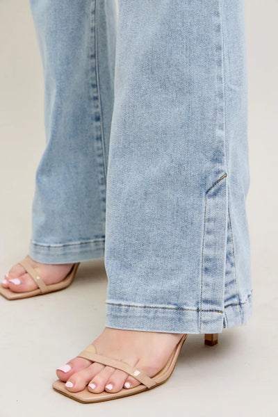 HW Tummy Control Vintage Wash Side Slit Slim Boot