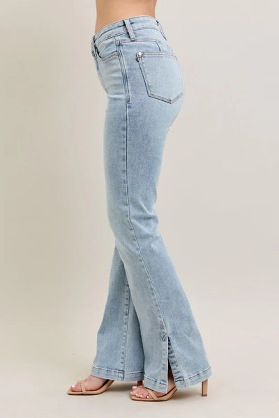 HW Tummy Control Vintage Wash Side Slit Slim Boot