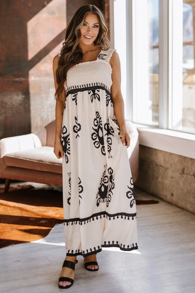 Leo Boho Smocked Sleeveless Maxi Dress