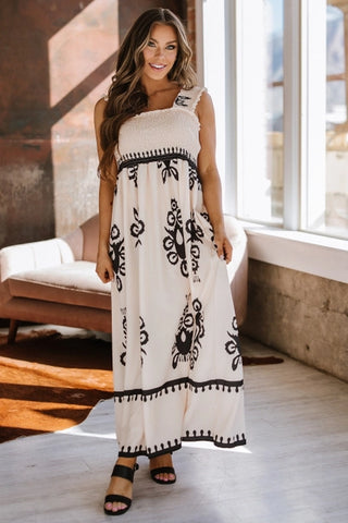 Leo Boho Smocked Sleeveless Maxi Dress