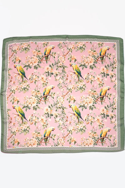 Floral Bird Print Silky Feel Bandana Scarf