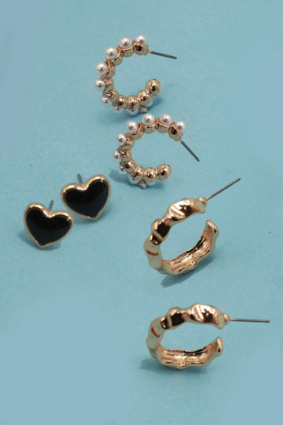 Heart Mini Huggie Hoop Trio Earrings