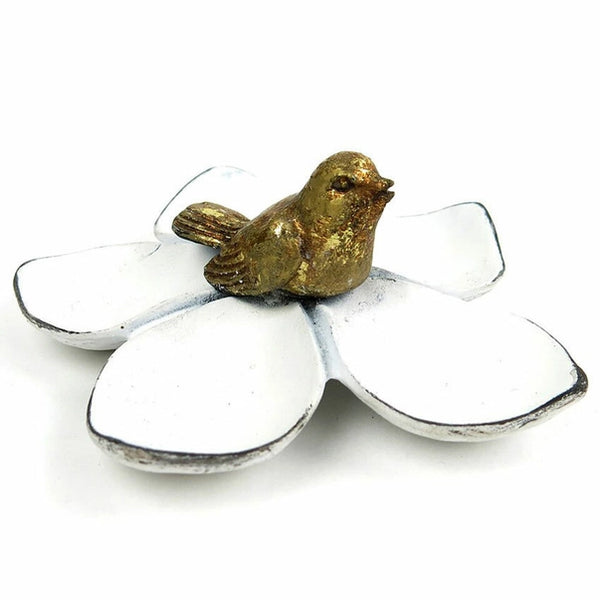 White Flower and Gold Bird Jewelry Tray