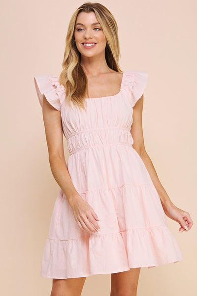 Striped Tiered Babydoll Dress | Pink Stripe