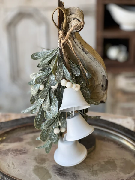 13” Ice Kissed Mistletoe & Bell Hanging