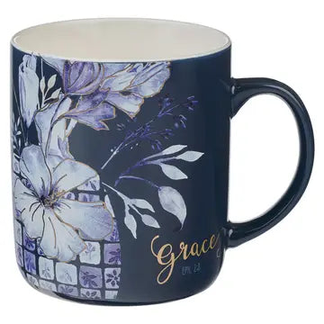 Blue Floral Geometric 4pc Mug Set