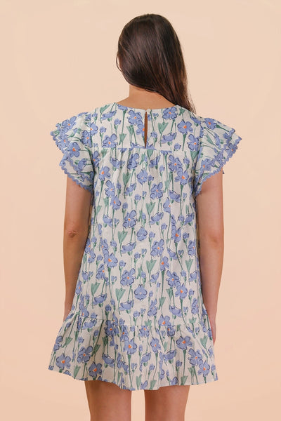 Floral Printed Ruffled Mini Dress | Blue