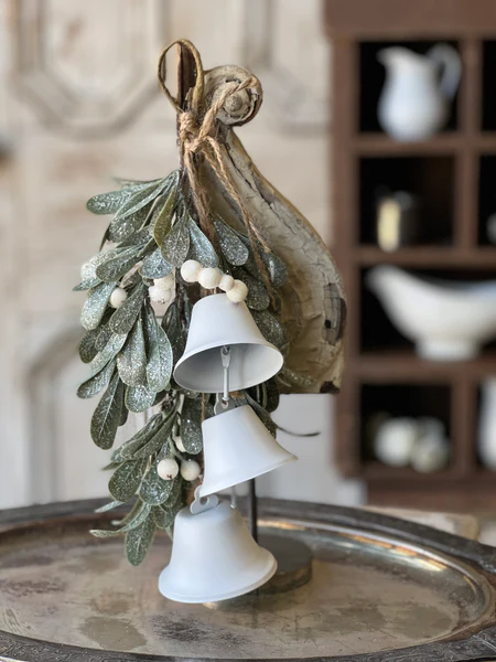 13” Ice Kissed Mistletoe & Bell Hanging