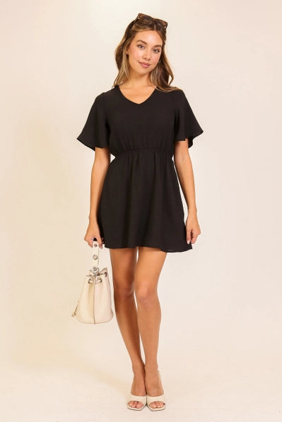 Airflow Flutter Sleeve Boho Mini Dress | Black