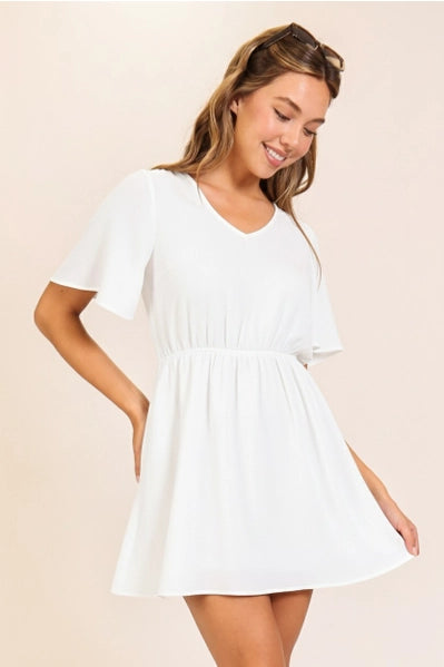Airflow Flutter Sleeve Boho Mini Dress | White