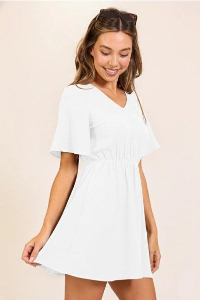 Airflow Flutter Sleeve Boho Mini Dress | White