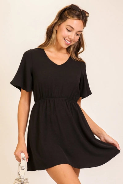 Airflow Flutter Sleeve Boho Mini Dress | Black
