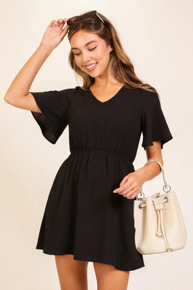 Airflow Flutter Sleeve Boho Mini Dress | Black