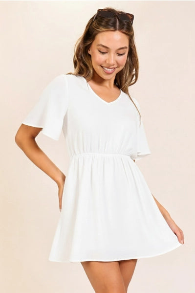 Airflow Flutter Sleeve Boho Mini Dress | White