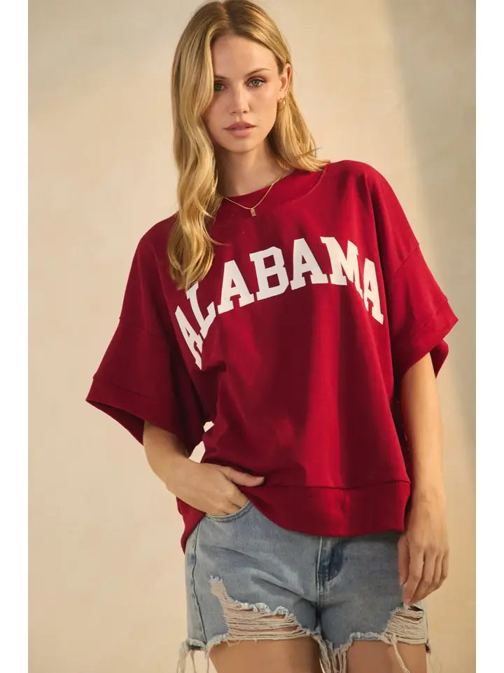 Boxy Short-Sleeve Sweatshirt | Dark Red