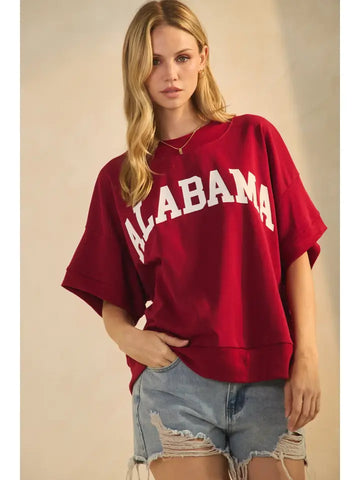 Boxy Short-Sleeve Sweatshirt | Dark Red