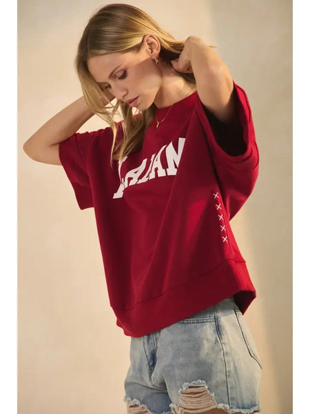 Boxy Short-Sleeve Sweatshirt | Dark Red