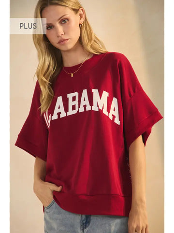 Plus Boxy Short-Sleeve Sweatshirt | Dark Red