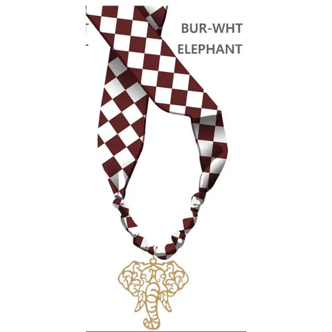 Burgundy and White Gameday Scarf Necklace | Elephant