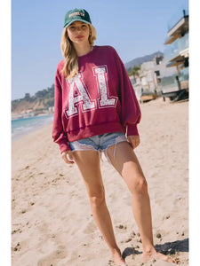 Alabama Printed Acid Washed Sweatshirts | Washed Carmine