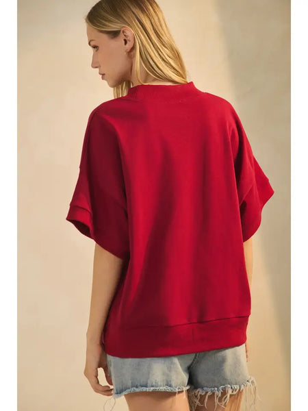 Plus Boxy Short-Sleeve Sweatshirt | Dark Red