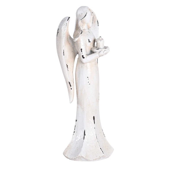Angel Figurine Distressed Holding Candle