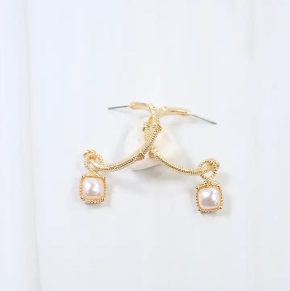 Anika Textured Large Hoop with Dangle Pearl