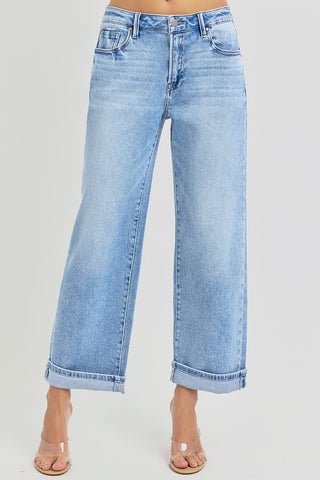 High Rise Ankle Boyfriend Cuffed Jeans