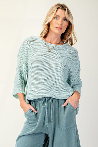 HALF SLEEVE KNITTED BOXY SWEATER | Aqua