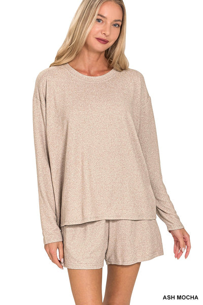 Soft Melange Round Neck Long Sleeve Tee | Ash Mocha