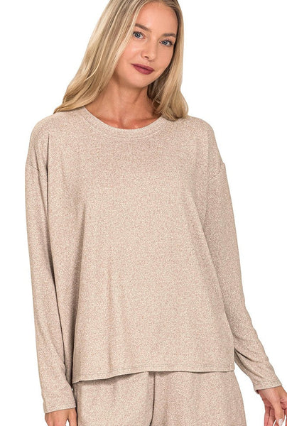 Soft Melange Round Neck Long Sleeve Tee | Ash Mocha