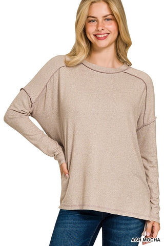 Soft Mélange Hacci Exposed Seam Hi-low Tee | Ash Mocha