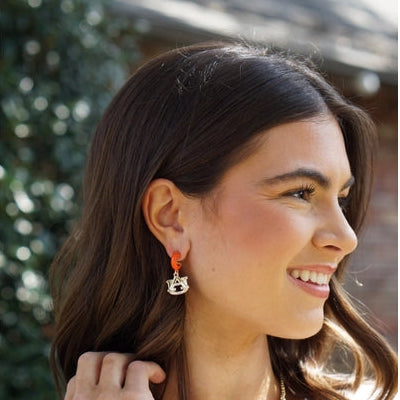 Auburn Tigers Logo Huggie Hoop Earrings in Orange/Shiny Gold