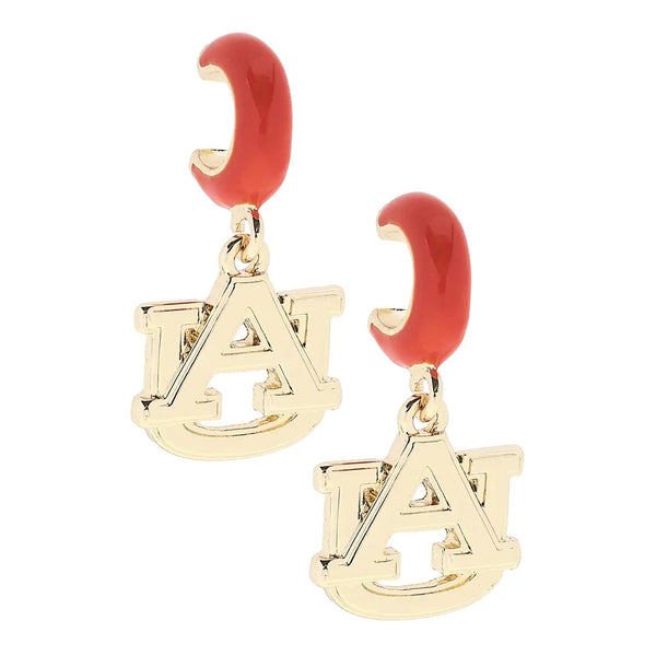 Auburn Tigers Logo Huggie Hoop Earrings in Orange/Shiny Gold