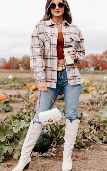 Fall Vibes Plaid Print Shacket | Beige Combo