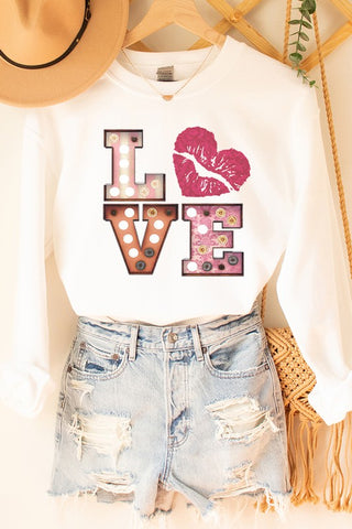 Valentine's Day Love Stack Pink Heart Sweatshirt