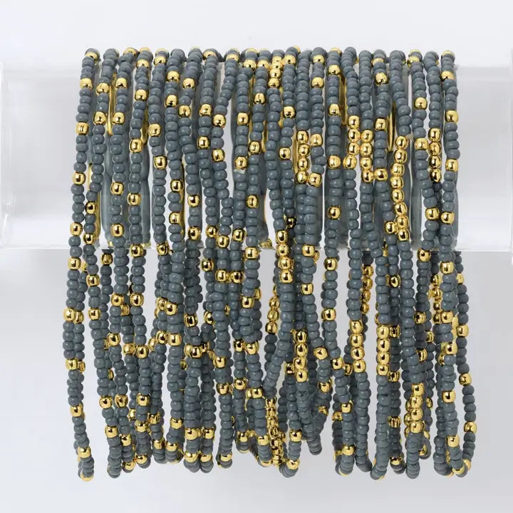 2mm Stretch Seed Beed Bracelets | Blue Grey