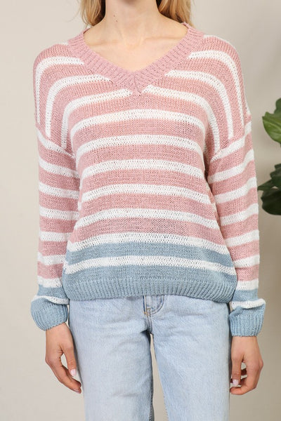 Multi Stripe Sweater Top | Blush/Navy