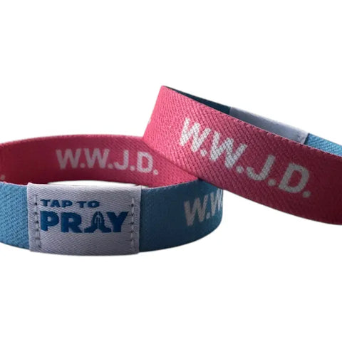 Tap To Pray™ Wristbands - Blue & Pink WWJD | 3 Sizes