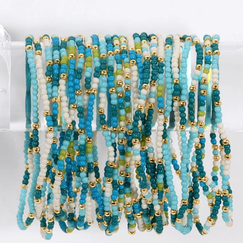 2mm Stretch Seed Beed Bracelets| Blue/White/Green