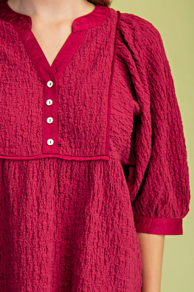 Textured Babydoll Blouse | Crimson