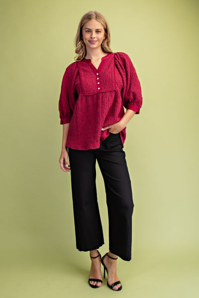 Textured Babydoll Blouse | Crimson