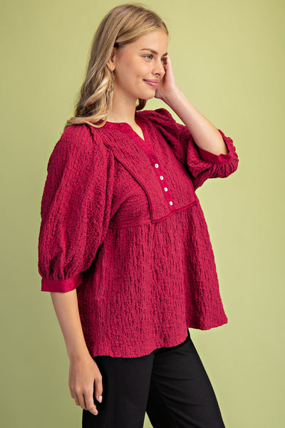 Textured Babydoll Blouse | Crimson