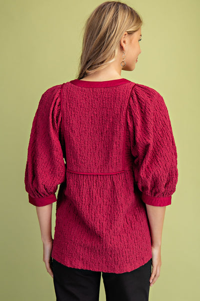 Textured Babydoll Blouse | Crimson